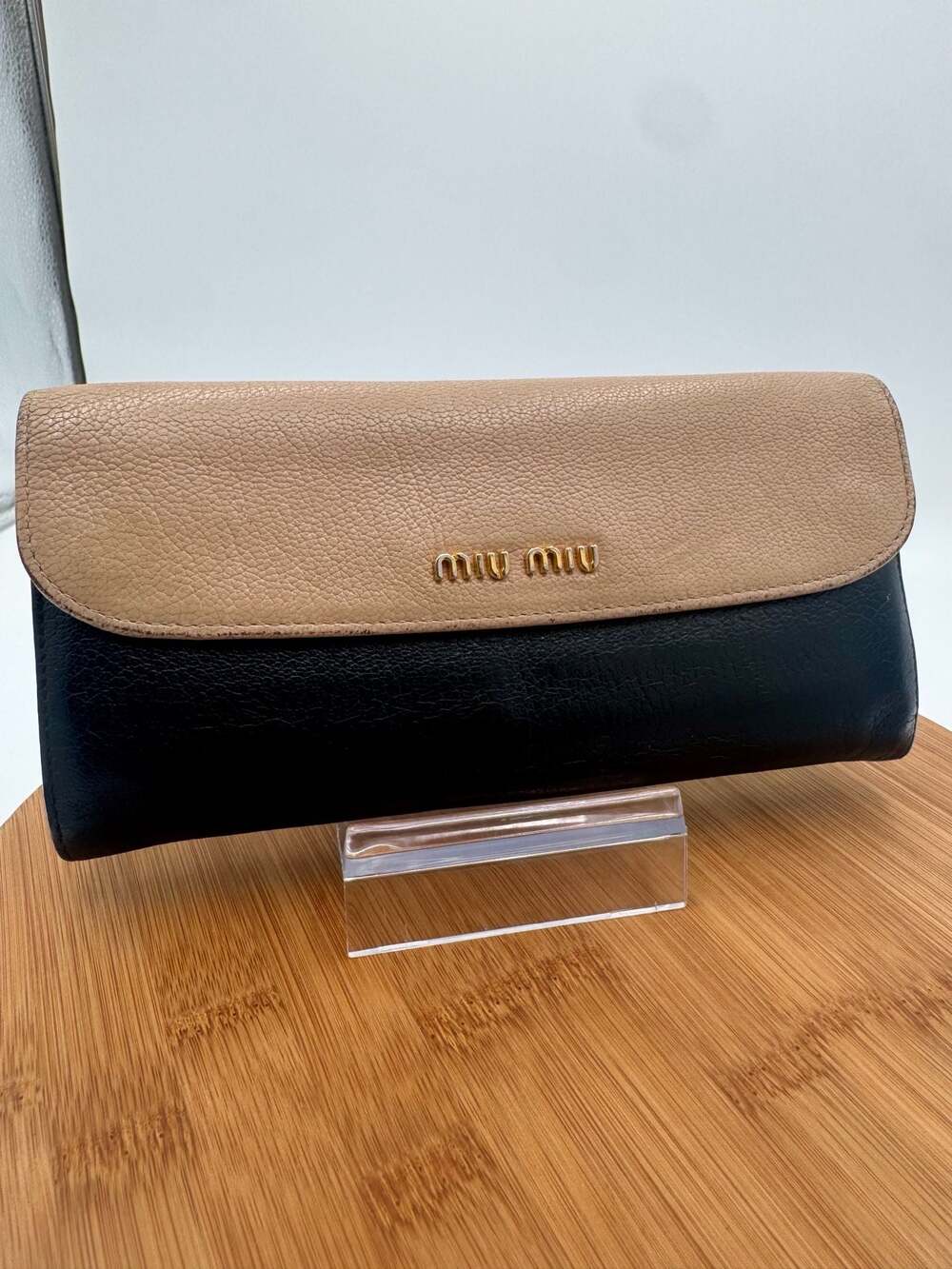 Miu Miu Madras Bicolore Black Beige Leather Continental Long Wallet